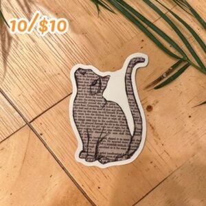 Literary Cat Silhouette Sticker – Book Page Cat Vinyl Decal | Reader Sticker